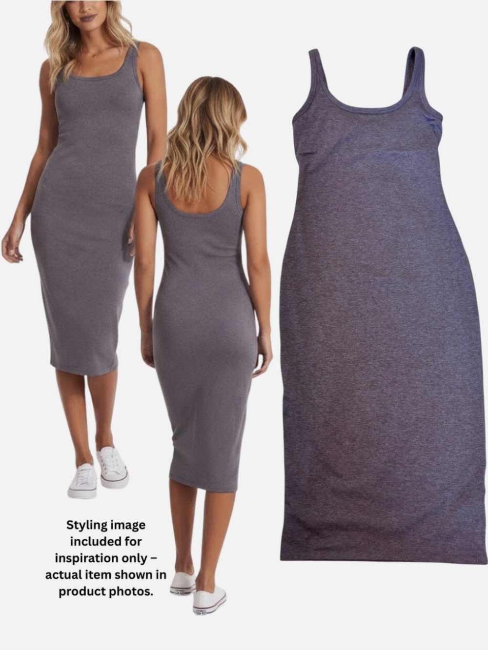 Vuori Halo Essential Tank Dress Heather Grey XS Midi Built In Bra Gym Travel
